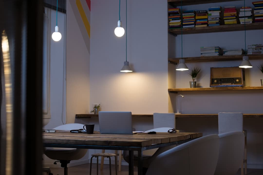 Energy-efficient lighting in a modern office at night